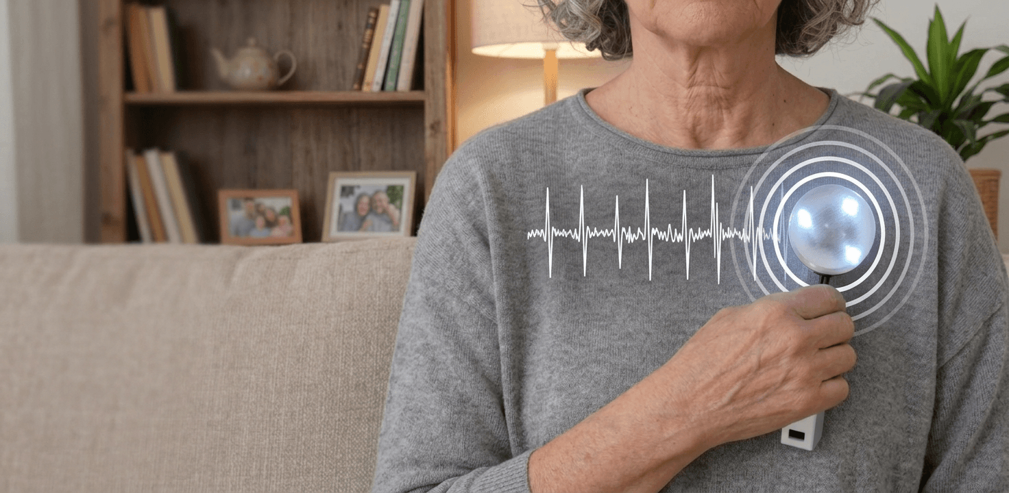 Patient using Stezio smart stethoscope adapter at home
